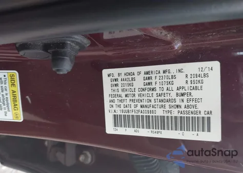 2015 Acura Tlx Tech z USA, uszkodzony, nr VIN 19UUB1F52FA009890